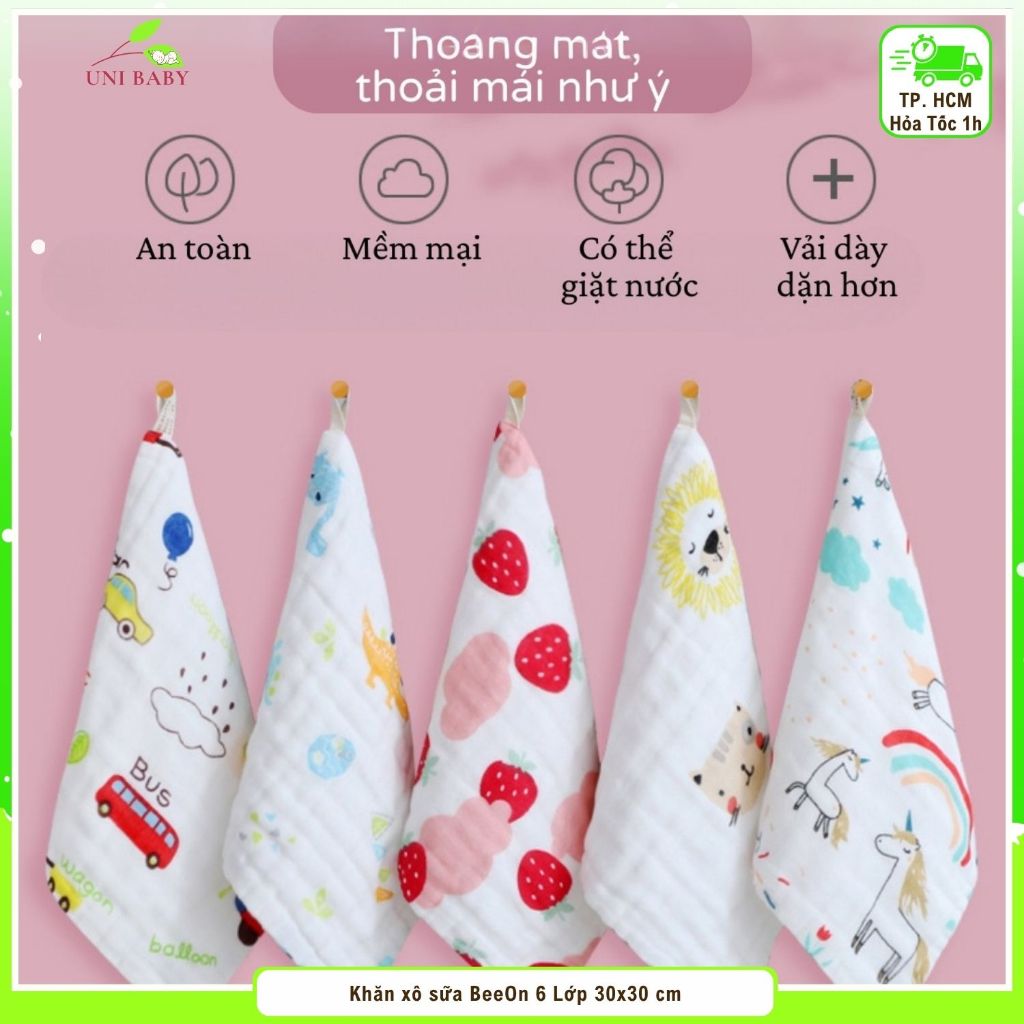 Khăn sữa cho bé sơ sinh vải xô 6 lớp, thấm hút tốt, hàng đẹp mềm mại nhiều họa tiết khăn mặt cho bé
