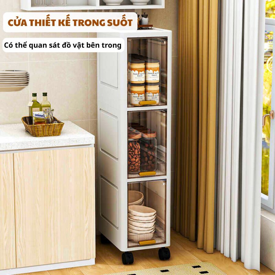 Tủ Đựng Đồ Đa Năng ENODA HOME, Tủ Nhựa Đựng Đồ Khe Hẹp, Tủ Gấp Gọn Có Bánh Xe Tận Dụng Không Gian Hẹp TUN001