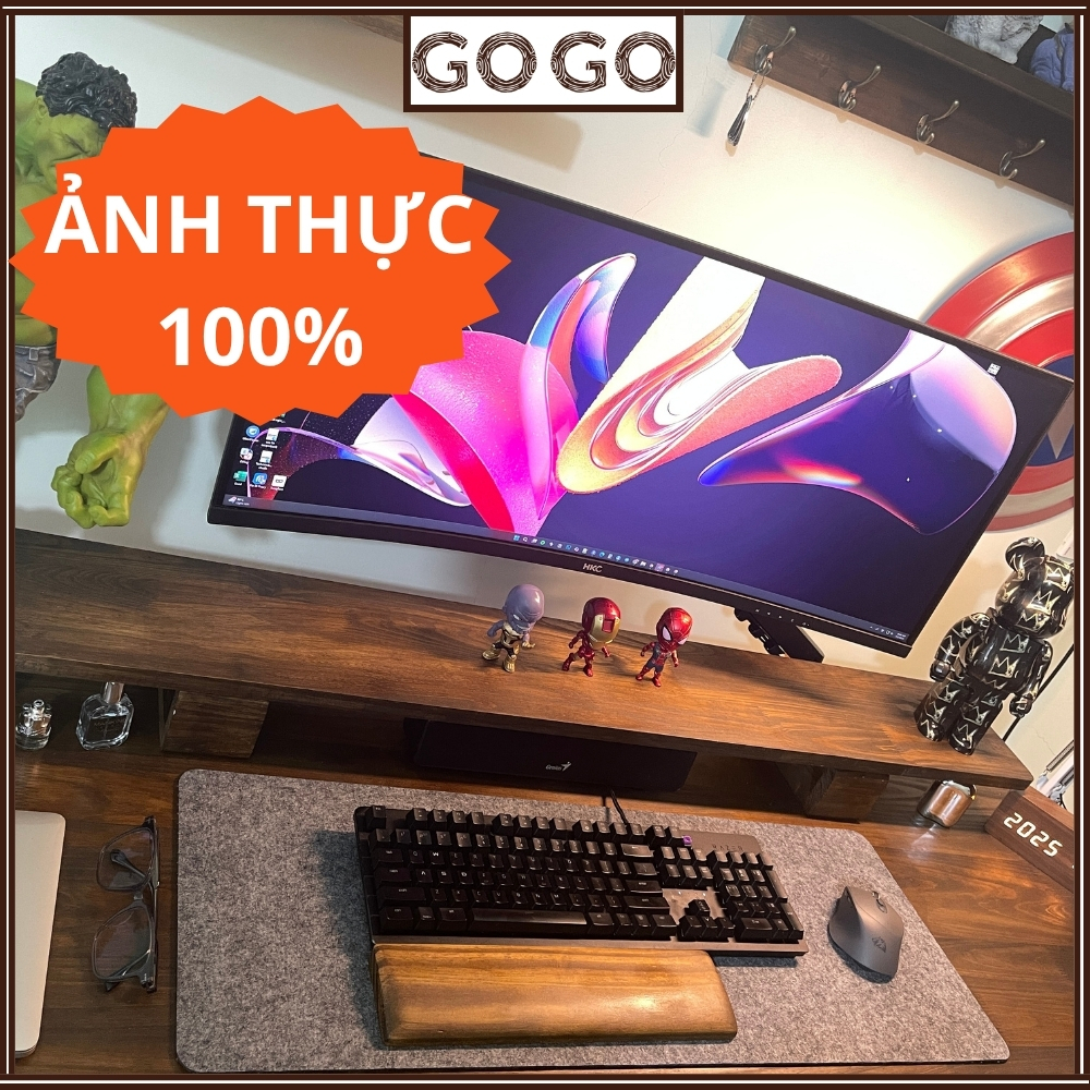 [Kệ gỗ 120cm] Kệ gỗ kê màn hình máy tính 60cm 80cm 100cm 120cm, decor bàn làm việc, gỗ tự nhiên nguyên khối, loại đẹp