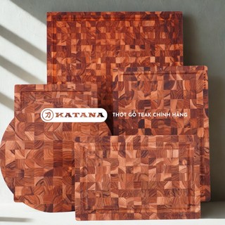 Thớt gỗ Teak Cao cấp thương hiệu KATANA - Thớt chặt dày 3.8cm kháng khuẩn, chống nấm mốc, cong vênh