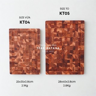 Thớt gỗ Teak Cao cấp thương hiệu KATANA - Thớt chặt dày 3.8cm kháng khuẩn, chống nấm mốc, cong vênh