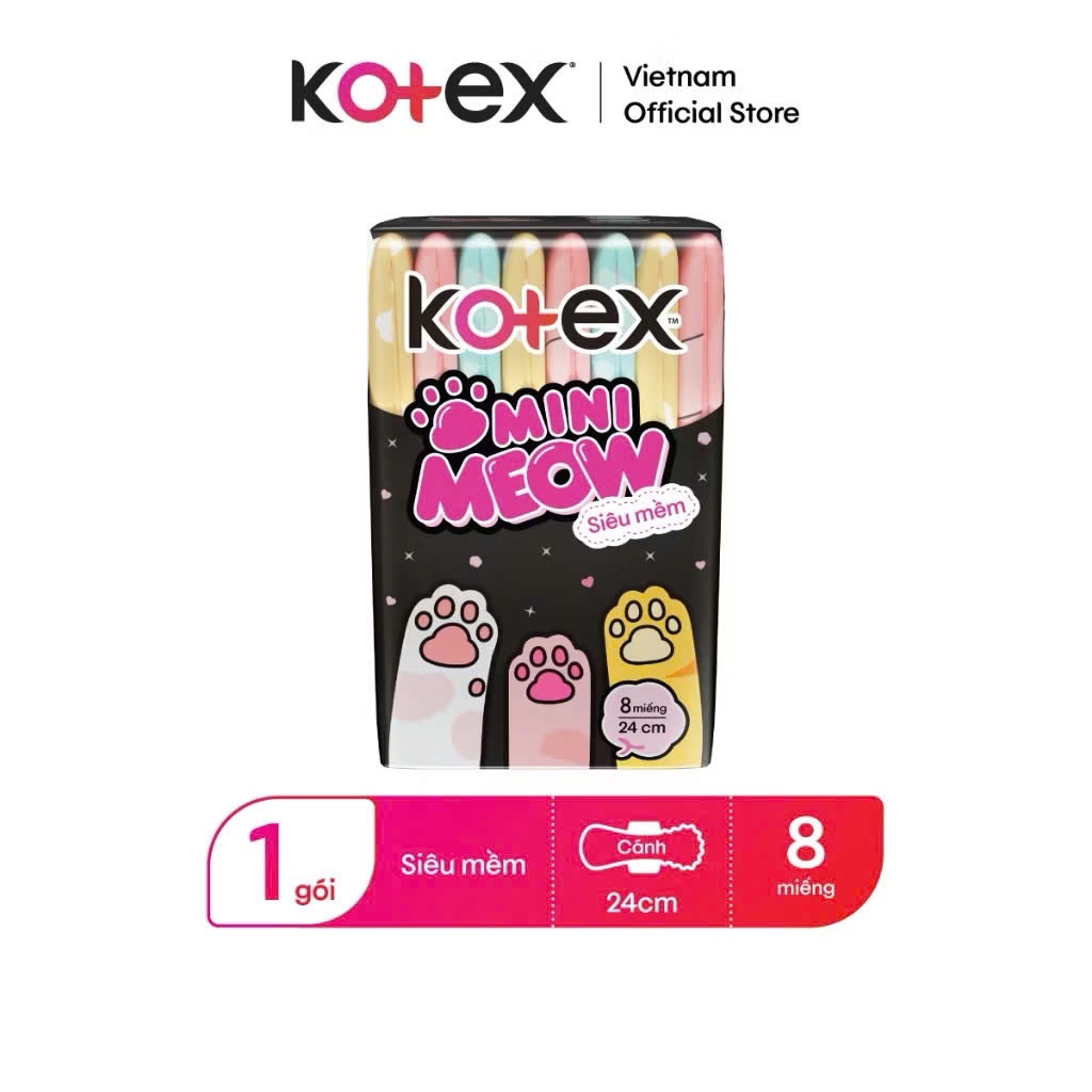 (COMBO 5 Gói) Băng vệ sinh Kotex Mini Meow 24cm 8 miếng- Siêu mềm mỏng cánh,vg9ke1_096