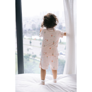 M&B (3-24M) Bộ quần áo cộc tay cài giữa co giãn tốt, chất Rayon thoáng mát, thấm hút mồ hôi cho bé
