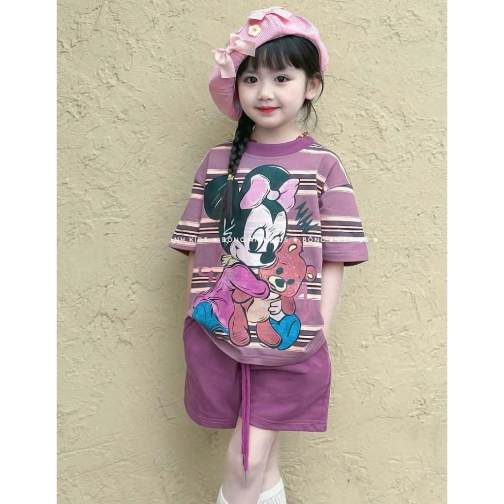 Sét bộ quần áo cho bé gái họa tiết dễ thương cho bé gái . có 2 mầu chất vải mềm mịn thoáng mát -size từ 14-43kg