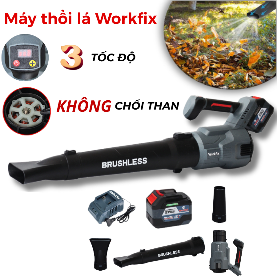 Máy Thổi Bụi Pin WF-LB03BL Workfix 12,7mm, Pin 15 Cell, Không Chổi Than, Ruột Đồng 100%