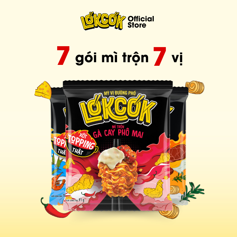 [Chính Hãng] Combo 7 Gói Mì Trộn LOKCOK Đủ Vị - Thực Thần Đường Phố