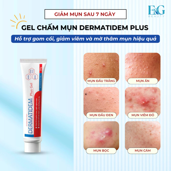 Gel Chấm Giảm Mụn Nhanh Trong 7 Ngày DERMATIDEM PLUS 20g Giúp Giảm Viêm Mờ Thâm Mụn Gel Mụn