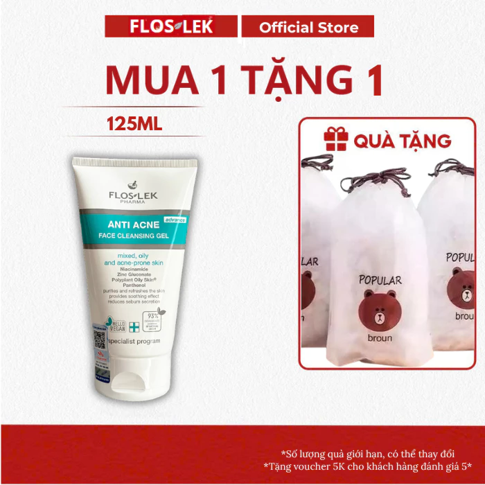 Sữa rửa mặt Floslek giảm dầu mụn, dịu nhẹ Antibacterial Face Cleansing Gel - FLOSLEK 125ml