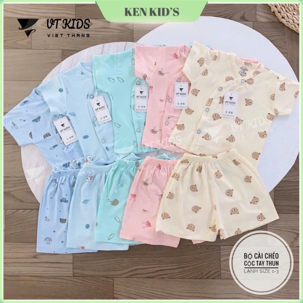[Set 3/5] Bộ sơ sinh cộc tay màu chất thun lạnh màu mềm min mát cho bé từ 0-9 tháng VT CLM01
