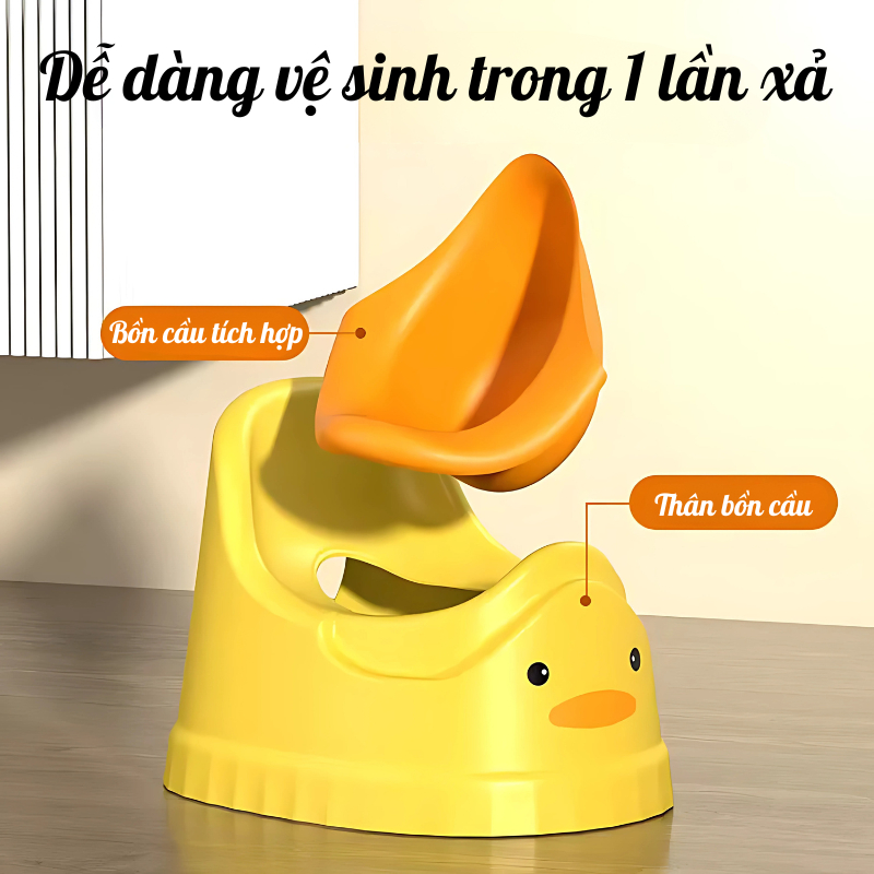 Bô Tập Đi Vệ Sinh Trẻ Em Tựa Lưng Hình Vịt Ngộ Nghĩnh Chất Liệu Nhựa PP Cao Cấp Thiết Kế Chống Tràn