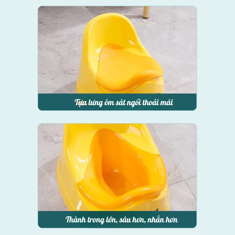 Bô Tập Đi Vệ Sinh Trẻ Em Tựa Lưng Hình Vịt Ngộ Nghĩnh Chất Liệu Nhựa PP Cao Cấp Thiết Kế Chống Tràn