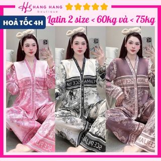 Đồ ngủ nữ pijama dài tay dài cổ v chữ y kèm cột tóc bigsize lụa latin mịn mát 2SDD12, đồ bộ nữ đồ mặc nhà rừng cao cấp