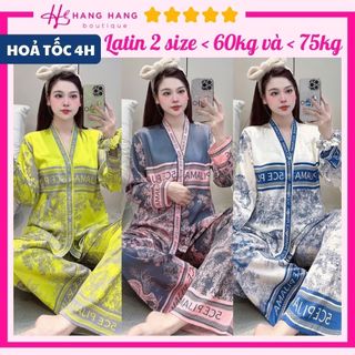 Đồ ngủ nữ pijama dài tay dài cổ v chữ y kèm cột tóc bigsize lụa latin mịn mát 2SDD12, đồ bộ nữ đồ mặc nhà rừng cao cấp