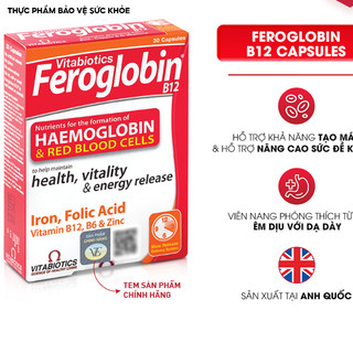 [🔥MUA LÀ CÓ QUÀ] Thực Phẩm Bảo Vệ Sức Khoẻ FEROGLOBIN B12 Capsules Hỗ Trợ Tăng Khả Năng Tạo Máu- Hộp 30 Viên Vitabiotics