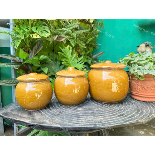 Thố Sứ Nâu/Chấm Bi Xanh Truyền Thống Cổ Xưa Nhiều Size  - Đựng Gà Tiềm Yến Chưng Không Chất Tạo Bóng - Gốm Xưa Nam Bộ