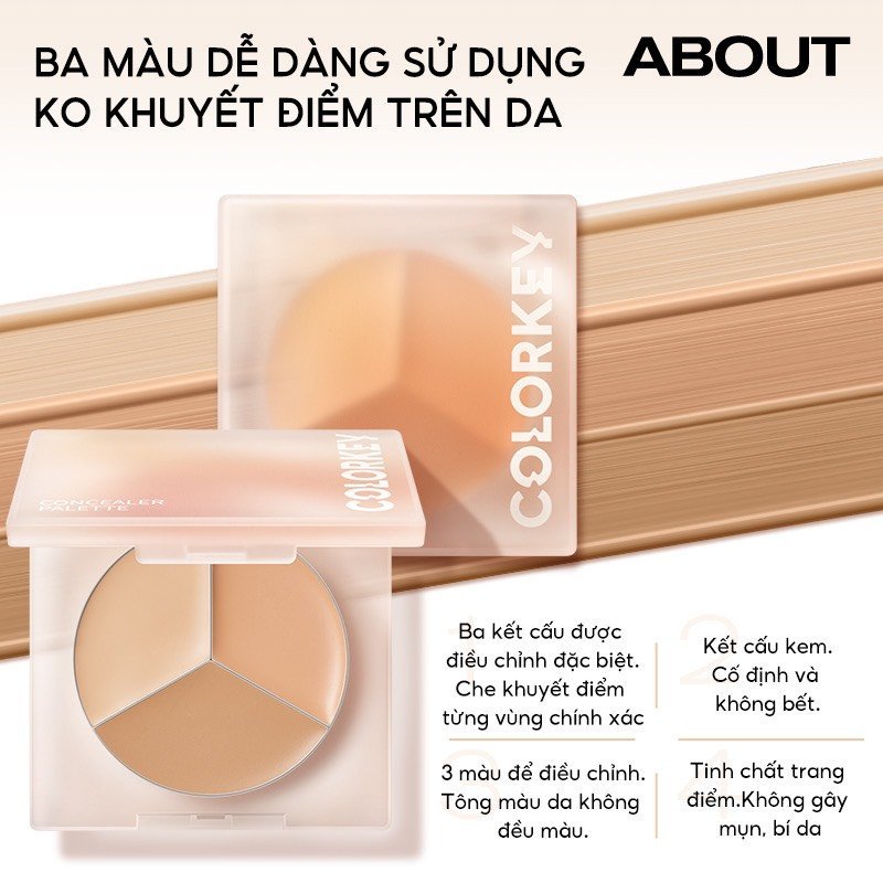 COLORKEY Kem che khuyết điểm 3 màu sắc kết hợp mịn lâu trôi 3.9g | NHÍM HOUSE