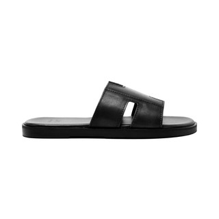 Dép da bò nam FTT Leather quai ngang chữ H màu nâu dáng trơn đế cao cấp bền, nhẹ, độ bám tốt D10541