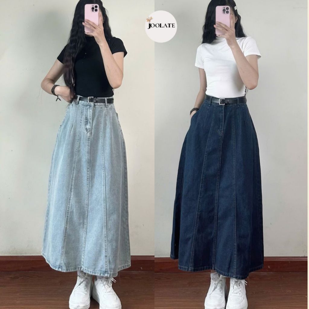 Chân Váy Jean Dáng Dài Thiết Kế 2 Ly Trước Lịch SựTôn Dáng MặcThu Đông Joolate Chân Váy Bò Midi Phong Cách Hàn Quốc
