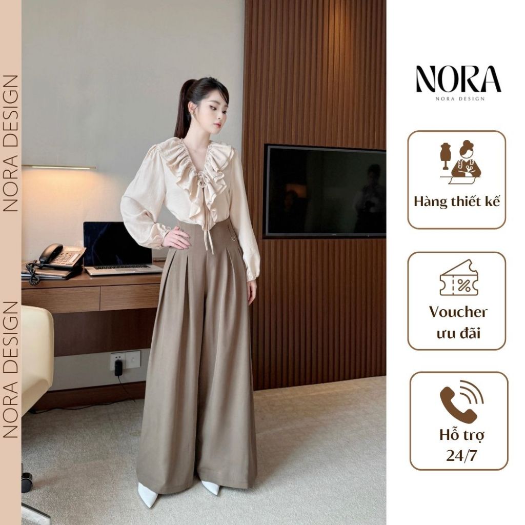 Set áo quần công sở sang trọng NORA - Áo kiểu cổ V phối quần ống xuông chất liệu cao cấp phù hợp trong nhiều dịp S874