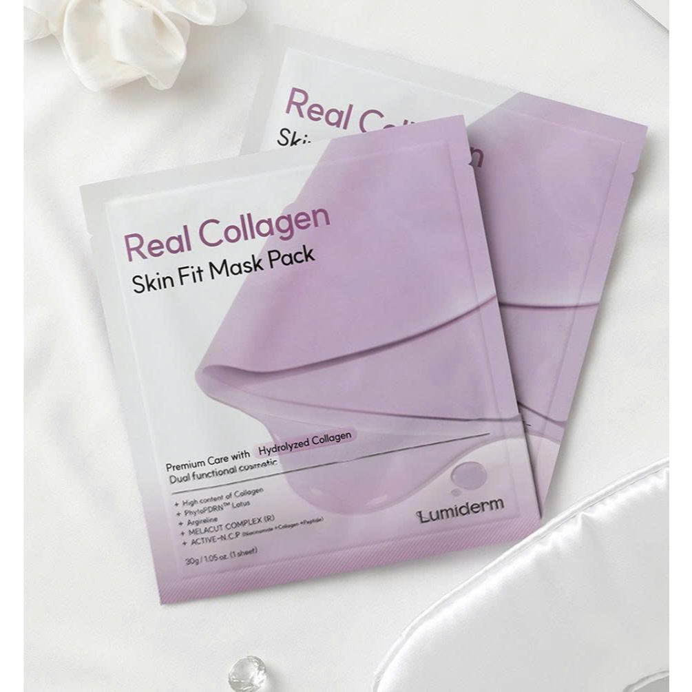 M51_ Mặt nạ thạch collagen căng bóng tăng đàn hồi làm trắng giảm nhăn Lumiderm Real Collagen Skin Fit Mask Pack( Hộp 4