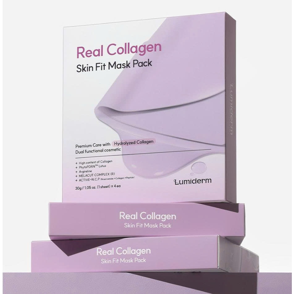M51_ Mặt nạ thạch collagen căng bóng tăng đàn hồi làm trắng giảm nhăn Lumiderm Real Collagen Skin Fit Mask Pack( Hộp 4