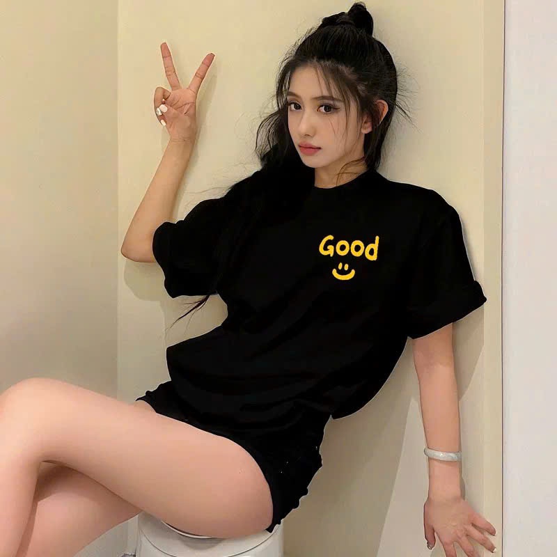 Áo thun Stee Cổ tròn GOOD Smile ICVCVNI Unisex Cotton