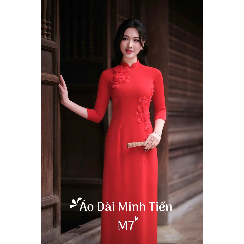 Áo Dài Lụa Mỹ Cao Cấp Họa Tiết Đính Kết Thủ Công Tỉ Mỉ - Mã M7