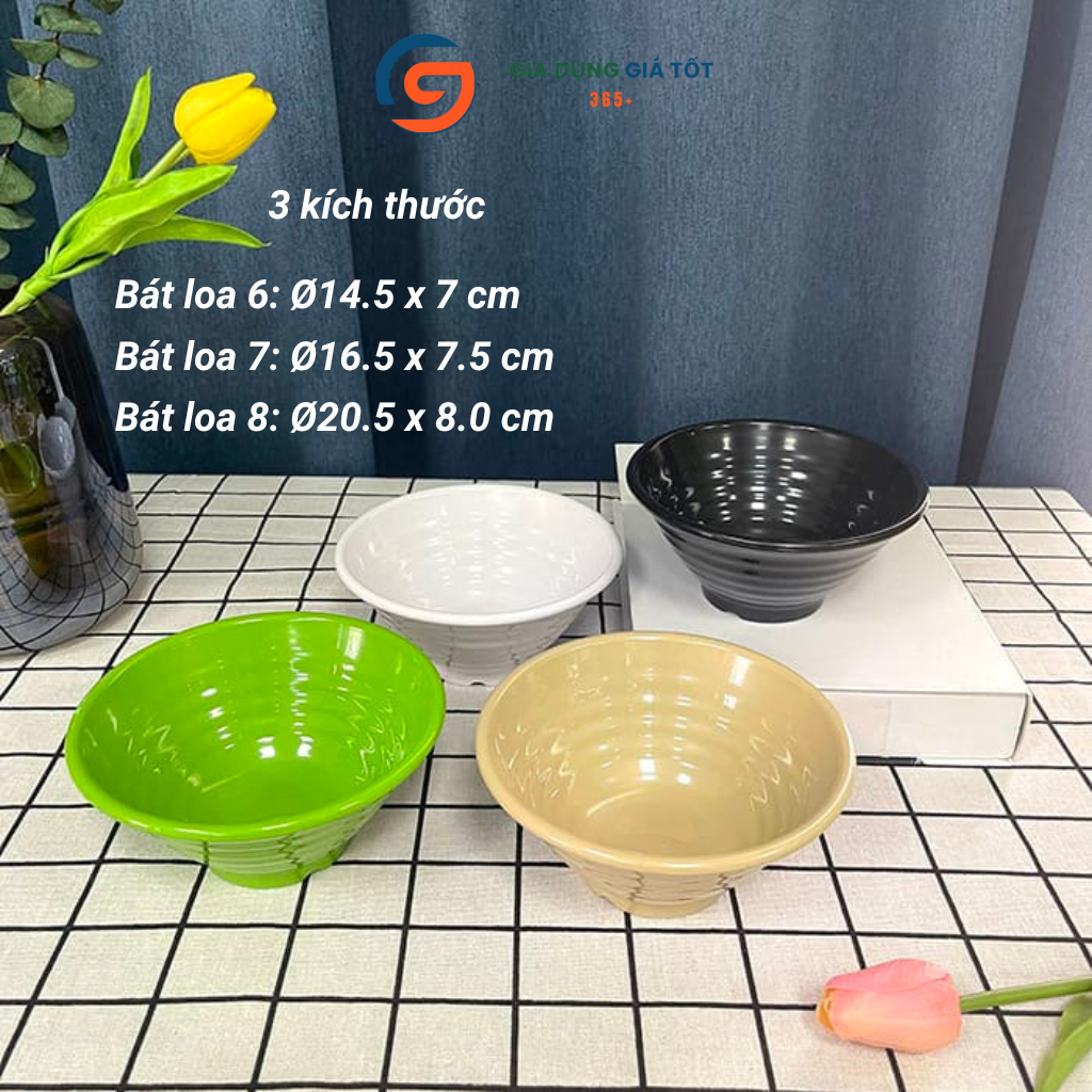 Tô nhựa loa cao cấp chống vỡ miệng rộng, dùng ăn phở, bún, cơm, chè, bát tô nhựa nhiều màu