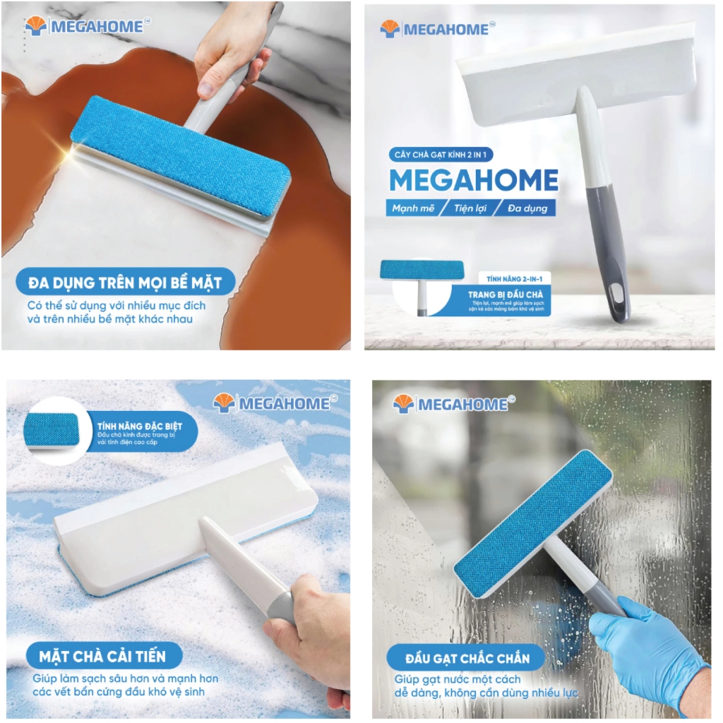 [HỎA TỐC] Cây Lau Kính, Gạt Nước Cầm Tay 2in1 - MEGAHOME , Nhỏ Gọn, Tiện Dụng, Đa Năng Cho Mọi Không Gian