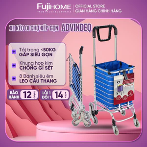 Xe kéo đi chợ siêu thị 8 bánh leo cầu thang xếp gọn ADVINDEQ, xe đẩy hàng 2 bánh giỏ kéo có bánh xe xếp gọn đa năng
