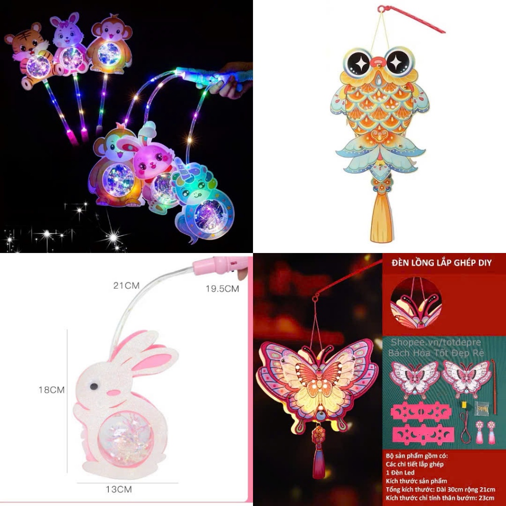 Đèn lồng trung thu cầm tay trong suốt phát sáng nhấp nháy Mẫu đèn lồng hình thú, búp bê , Công chúa nhiều mâu mã