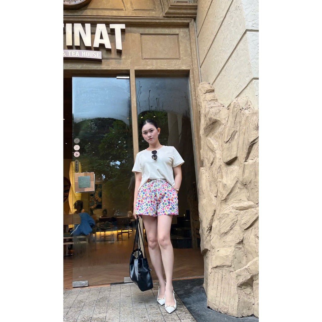 LUMI - Set đồ bộ nữ mặc nhà mùa hè, áo thun cotton phối quần đùi vải co giãn thoải mái thoáng mát