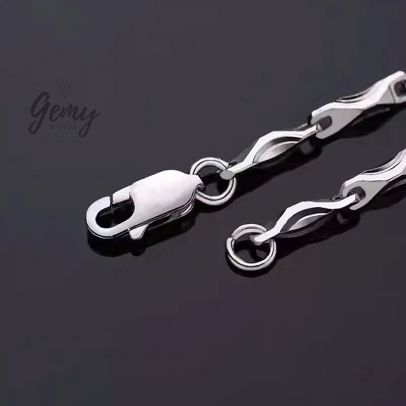 Vòng tay nam bạc lắc tay mắt xích hộp chữ nhật thiết kế basic đeo hàng ngày | GEMY SILVER VTN4