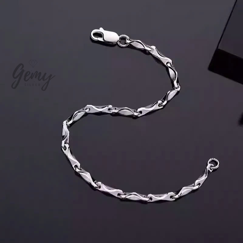 Vòng tay nam bạc lắc tay mắt xích hộp chữ nhật thiết kế basic đeo hàng ngày | GEMY SILVER VTN4