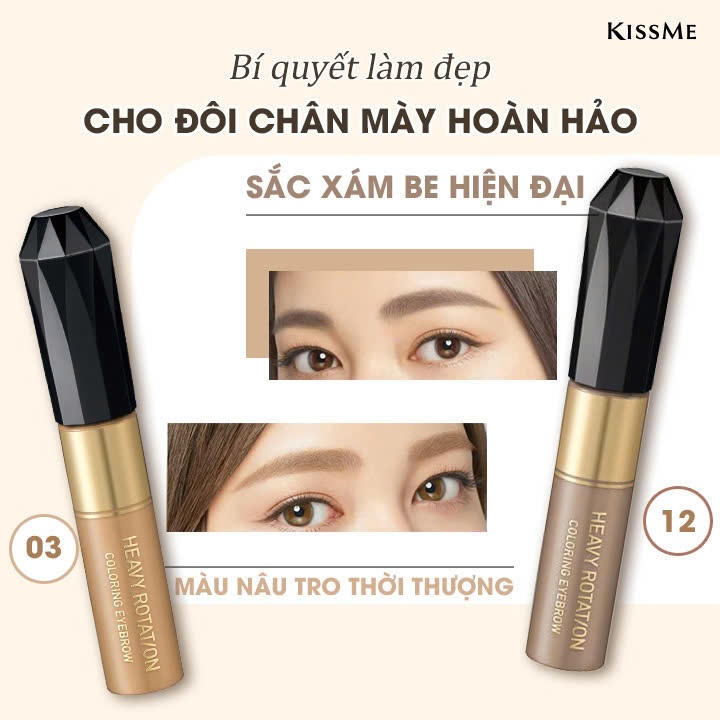 Mascara Chải Đổi Màu Lông Mày Kissme Heavy Rotation Coloring Eyebrow EX Chống Trôi Siêu Bền Màu Xám Be 12 (8G)