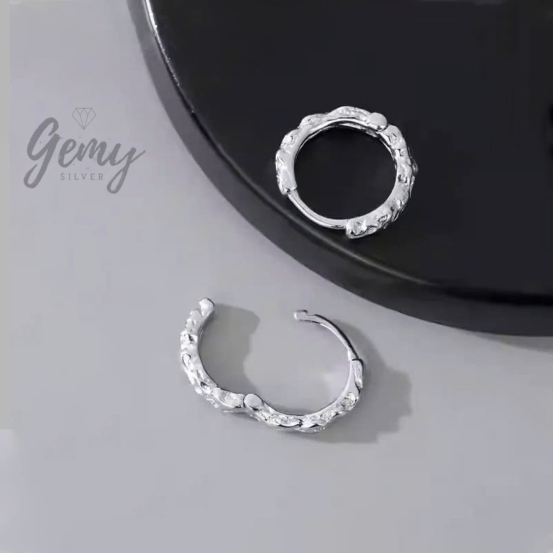 Khuyên tai nam tròn bạc 925 bông tai thiết kế basic đeo hàng ngày Dylan  (1 chiếc) | GEMY SILVER KN90
