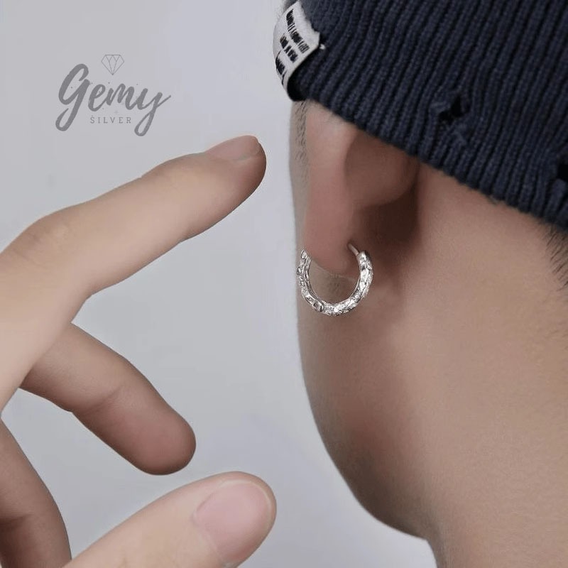 Khuyên tai nam tròn bạc 925 bông tai thiết kế basic đeo hàng ngày Dylan  (1 chiếc) | GEMY SILVER KN90