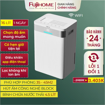 Máy hút ẩm dân dụng lọc không khí 16L Nhập Khẩu FUJIHOME DH16NW, Máy hút ẩm mini gia đình cảm ứng sấy quần áo đa năng