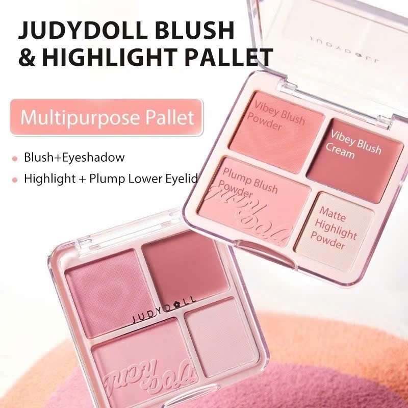 JUDYDOLL Phấn má hồng Judydoll PALETTE 4 ô Màu má hồng và bắt sáng 9g | NHÍM HOUSE