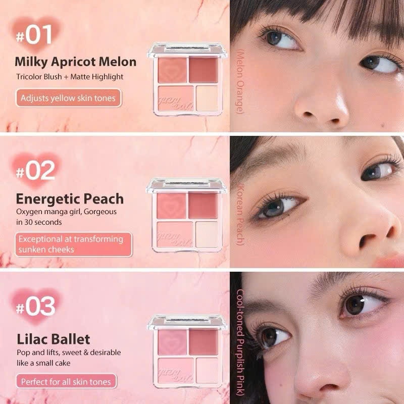 JUDYDOLL Phấn má hồng Judydoll PALETTE 4 ô Màu má hồng và bắt sáng 9g | NHÍM HOUSE