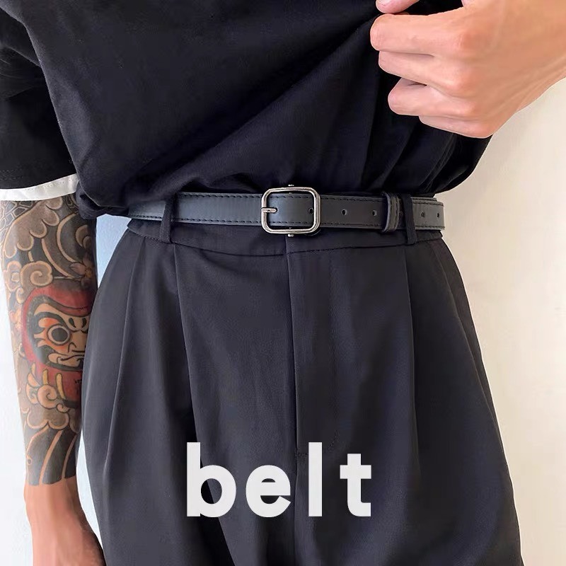 Thắt lưng da nam nữ unisex mặt vuông đen 2.3cm dày dặn ulzzang Horizon - dây nịt da nam nữ da mặt vuông đai váy Hàn Quốc