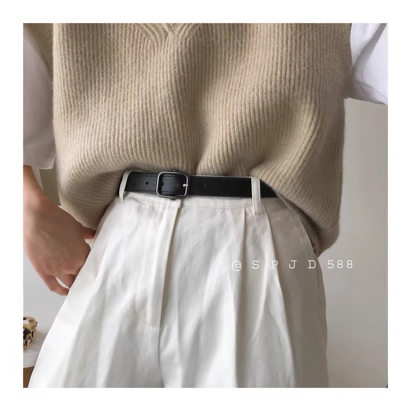 Thắt lưng da nam nữ unisex mặt vuông đen 2.3cm dày dặn ulzzang Horizon - dây nịt da nam nữ da mặt vuông đai váy Hàn Quốc