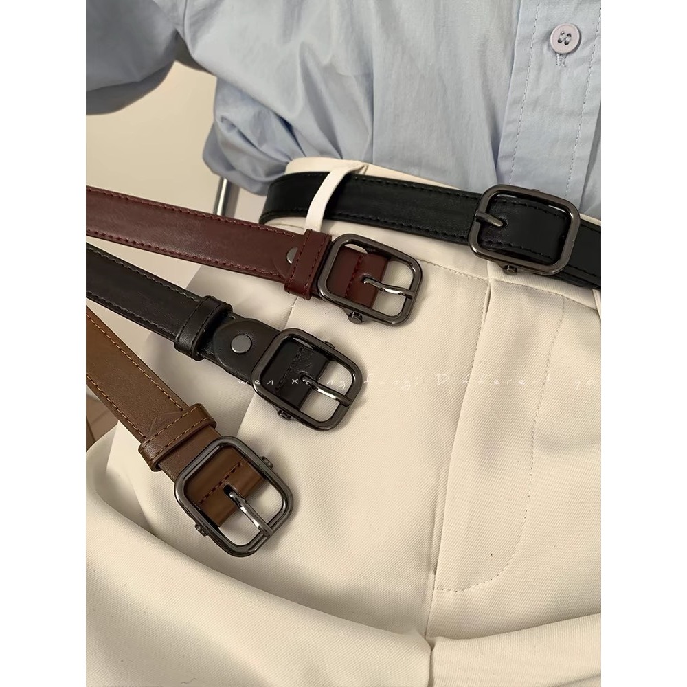 Thắt lưng da nam nữ unisex mặt vuông đen 2.3cm dày dặn ulzzang Horizon - dây nịt da nam nữ da mặt vuông đai váy Hàn Quốc
