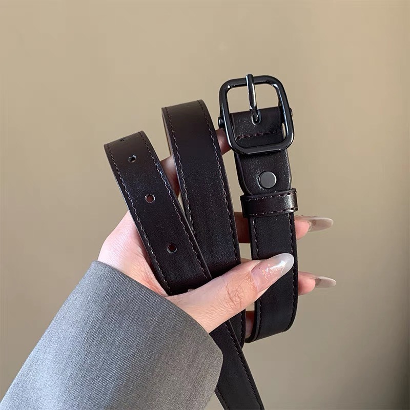 Thắt lưng da nam nữ unisex mặt vuông đen 2.3cm dày dặn ulzzang Horizon - dây nịt da nam nữ da mặt vuông đai váy Hàn Quốc