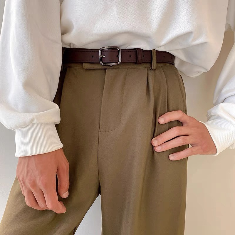 Thắt lưng da nam nữ unisex mặt vuông đen 2.3cm dày dặn ulzzang Horizon - dây nịt da nam nữ da mặt vuông đai váy Hàn Quốc