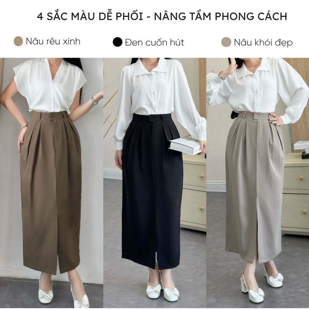Chân váy bút chì  dáng dài công sở xẻ tà cạp cao tôn dáng che bụng dễ mặc dễ phối đồ đi làm đi chơi CV07
