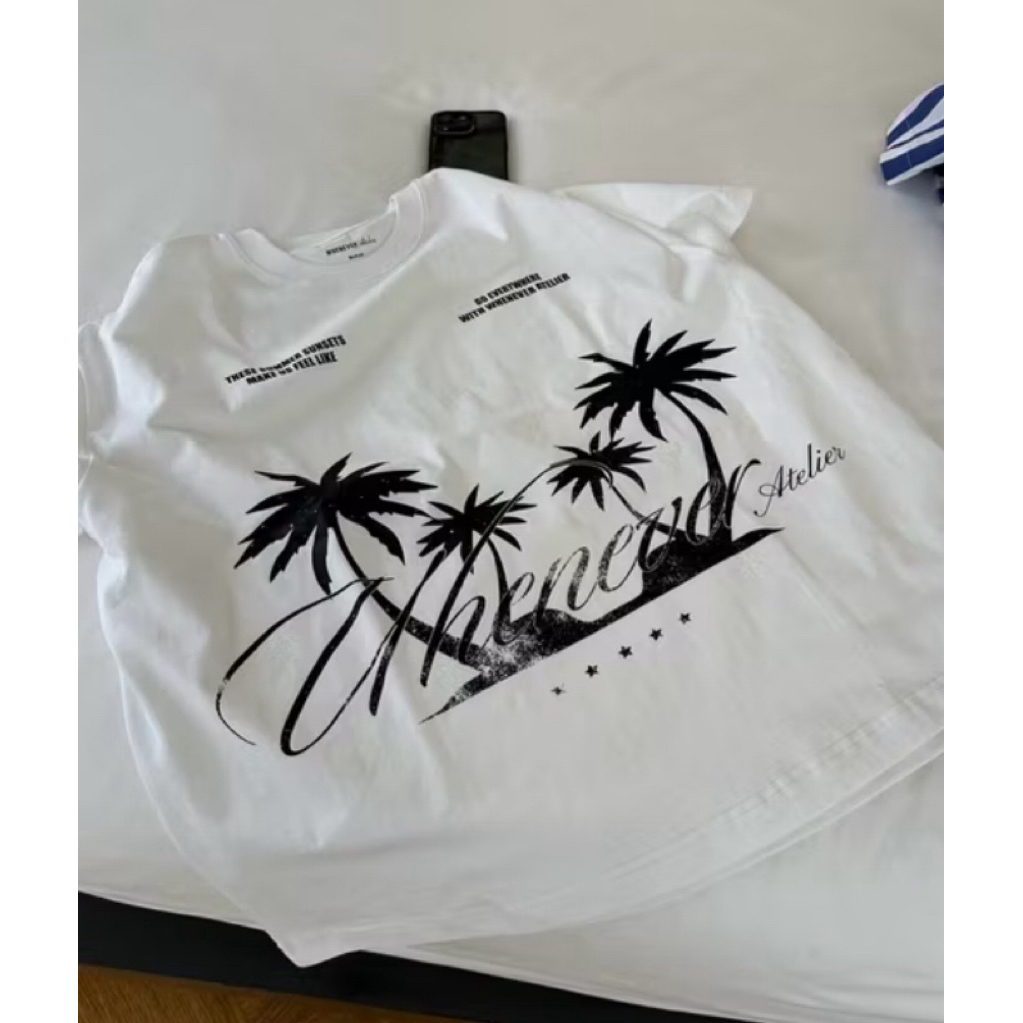 Áo Thun Cây Dừa Whenever Chất Vải Cotton Dày Dặn Hình In Sắc Nét