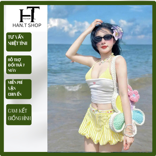 [ BKN 911 ] BIKIKI Sét  3 món áo BRA KIỂU QUẦN BÍ  2 lớp kèm áo ngoài tăm thêu cao cấp HAN.T SHOP