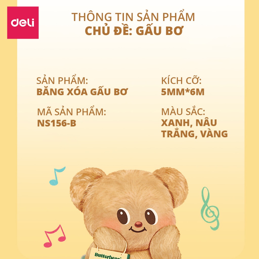 Bút Xóa Băng 6M ButterBear x Deli Xinh Xắn Vỏ Trong Xóa Sạch Phủ Kín Khô Nhanh Viết Đè Lên Ngay Xóa Bút Bi Bút Gel