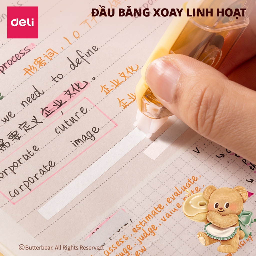 Bút Xóa Băng 6M ButterBear x Deli Xinh Xắn Vỏ Trong Xóa Sạch Phủ Kín Khô Nhanh Viết Đè Lên Ngay Xóa Bút Bi Bút Gel